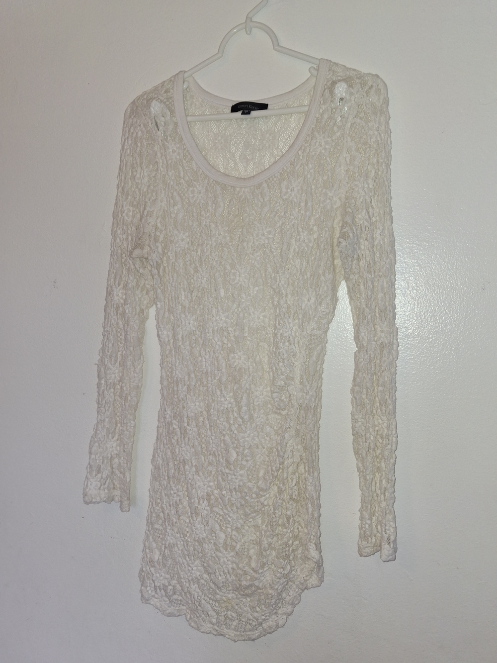 Karen Kane Ivory Lace Long Sleeve Scoop Neck Top Large